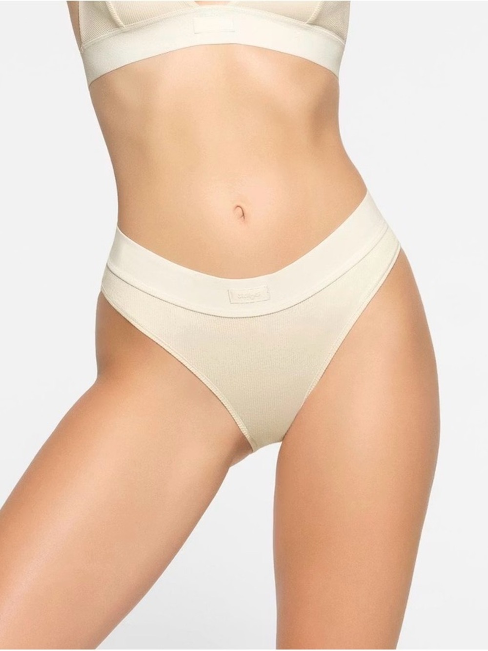 SKIMS Ribbed High-Cut Bikini Briefs in Bone